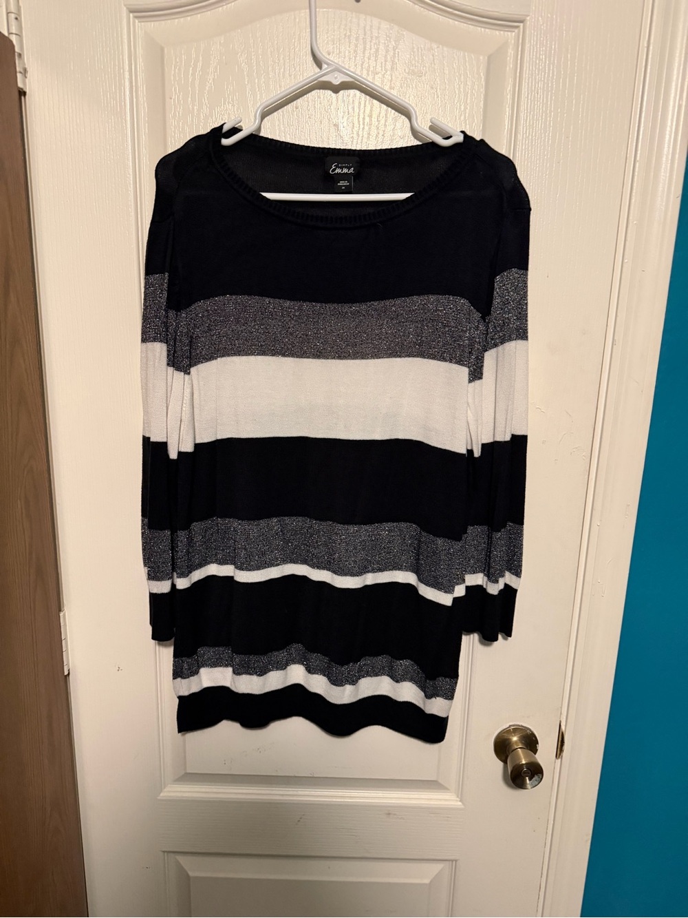 Simply Emma Black White Striped Lightweight Sweater